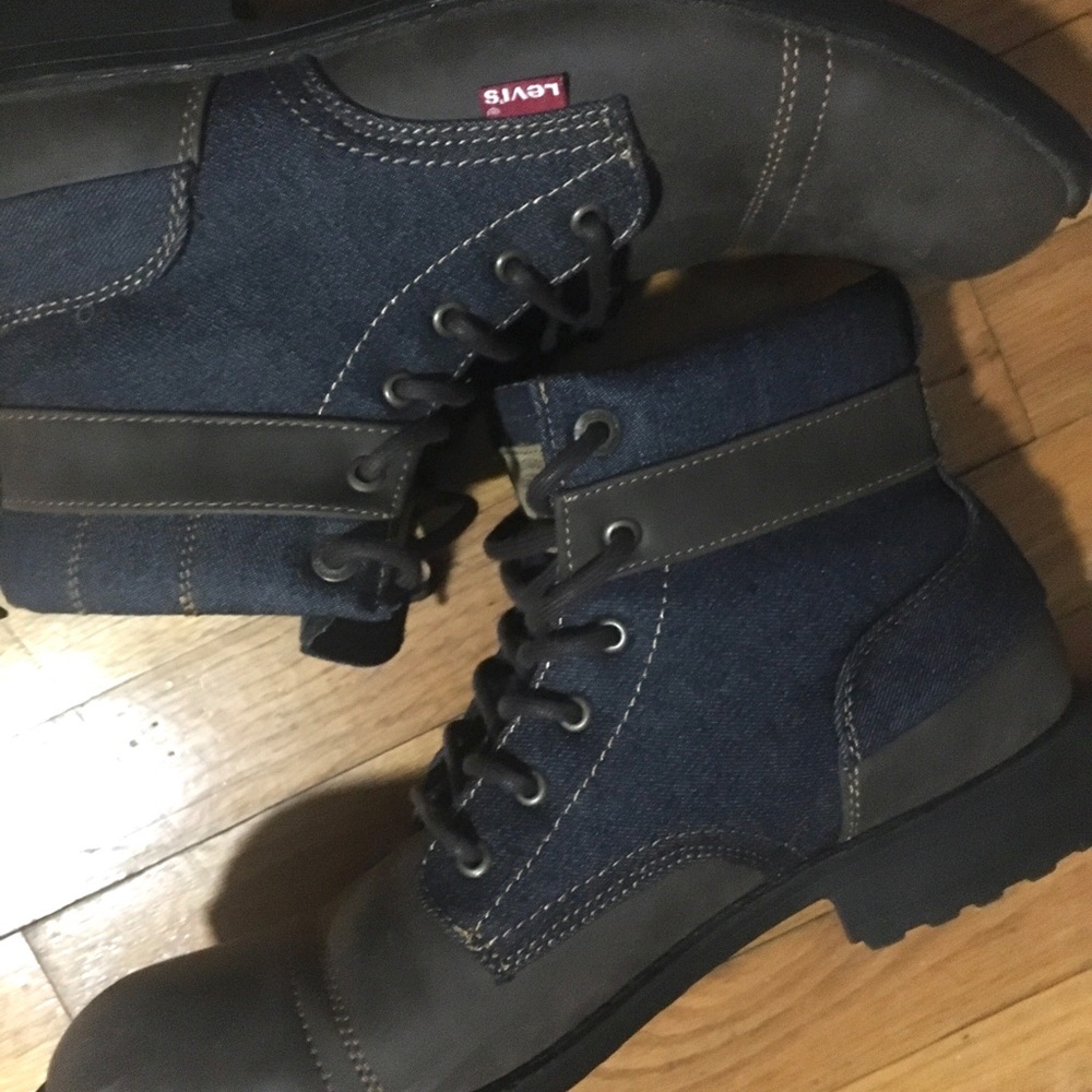 Levi Strauss Boots Size 12 Men Denim Leather Brown Lace Up Casual Western